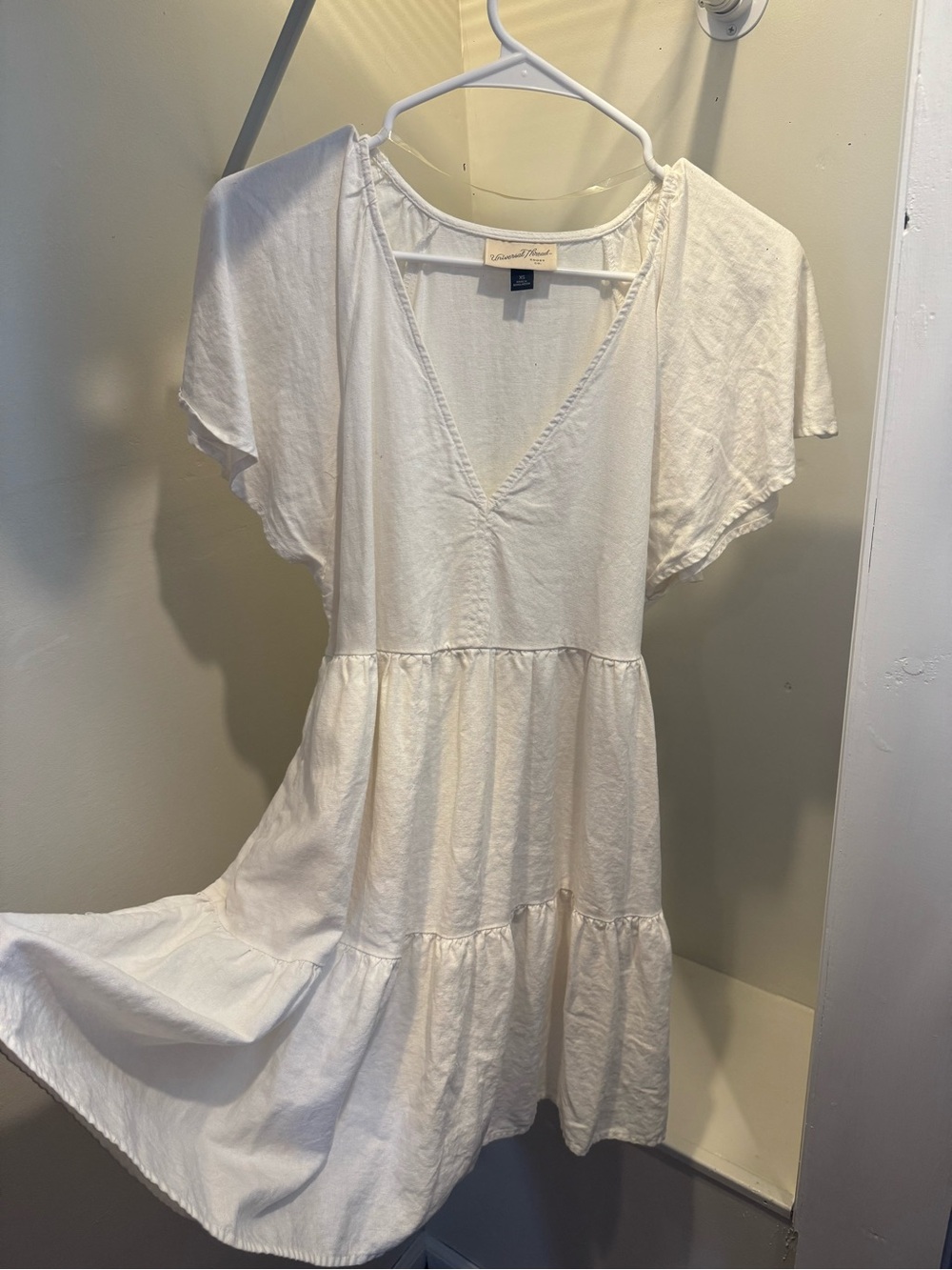 Ivory V-Neck Tiered Cotton Mini Dress